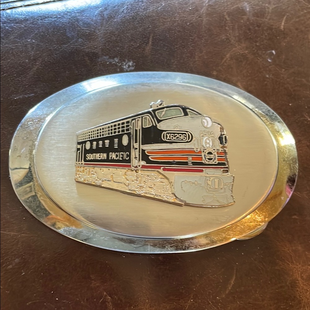 Silver Southern Pacific Train Belt Buckle